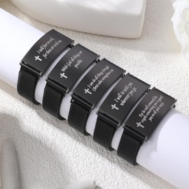 Alissl Cross Bible Verse Bracelet for Men, Stainless Steel Adjustable Christian Faith Link Bracelet Encouragement Gift, One size fits all, no gemstone