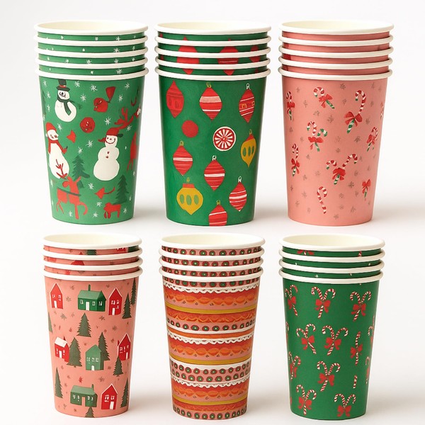 Zhehao 90 Pcs/30 Sets Christmas Paper Coffee Cups with Lids