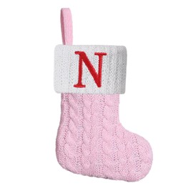 Pxniy - Mini medias de punto rosa, monograma de 8.5 pulgadas, con inicial bordada, adorno para colgar en la chimenea familiar, decoración de Navidad, regalo con letra N