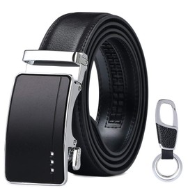 Flintronic Men's Belt, Leather Ratchet Automatic Belt for Men Leather Belt Width 3.5 cm. / 1.37 inches. Length 125 cm. / 49.21 inches. (incl. Keychain & Gift Box) - *22 Black