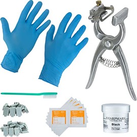 BOCCS Tattoo Kit Standard with 3/4In Digits and Numbers, Tattoo Pliers, Nitrile Gloves, and Ink for Identification of Sheep, Pigs, Goats, Cattle Livestock (0-9 & A-Z, Black)