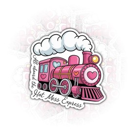 (3 Pcs) All Aboard The Hot Mess Express Sticker – Chaos Train Funny Pink Locomotive Vinyl Decal Waterproof for Laptop, Water Bottle – Gift for Burnout Girls, Coworkers, Moms, Girl Friends (3 inches)