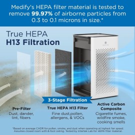 Medify Air MA-25 Air Purifier with True HEPA H13 Filter | 825 ft² Coverage in 1hr | Silver