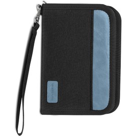 Passport Holder Travel Wallet, For 2 Passports, Small Passport Bag, Double, Dual, A5, Document Folder, Case, Purse, RFID Blocking, Holiday, Waterproof Organisers, Travel Accessories, Black Grey, UK BG