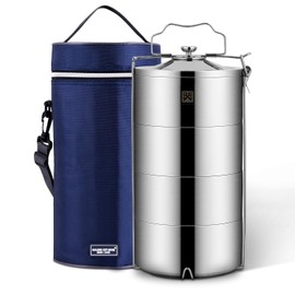 GOLDEN KEY 120 oz Stainless Steel Stackable Lunch Box for Adult, Huge Capacity Bento Box with Stackable 4 Tier Food Container, and Lunch Bag (120 Ounces 4-Layers Bento)