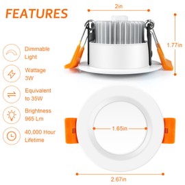 inShareplus 6 Pack 2 Inch LED Recessed Lighting, Downlight Dimmable 3W (35W Equivalent), 3000K Warm White, CRI80, Recessed Light Fixtures with LED Driver