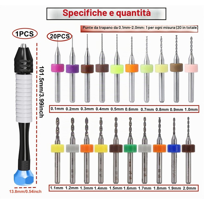 HAXIHA Kit Mini Trapano a Mano 20 pezzi Punte da