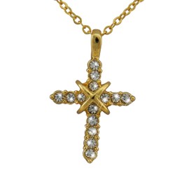 Hanessa Cross Pendant Necklace in Gold Women's Jewellery Gold-Plated Rhinestones Jesus Christ Religion Gift for Wife / Girlfriend