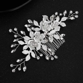Lismyakey Wedding Hair Comb Clip Handmade Rhinestone Bridal Hair Comb Piece Brides Wedding Hair Piece Headpiece for Women (Silver)