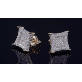 Harlembling Men's Real 925 Sterling Silver & 14k Gold Plated Kite Moissanite Earrings Studs