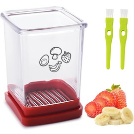 Stainless Steel Strawberry & Vegetable Slicer with Push Plate - Quickly Makes Fruit & Veggie Salad - Must Have Kitchen Gadget