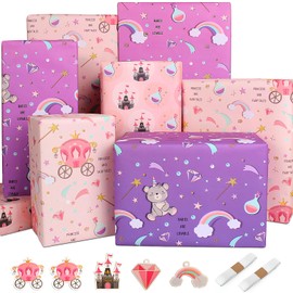 Wrapping Paper Children Girls Wrapping Paper Birthday Wrapping Paper Natural Gift Wrap Pink Purple Castle Rainbow Pink, Birthday Paper Wrapping Paper Children's Birthday