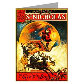 Vintage Illustrated Santa on His Sleigh Pulled by six ReindeerChristmas Holiday Victorian Notecards Boxed Set