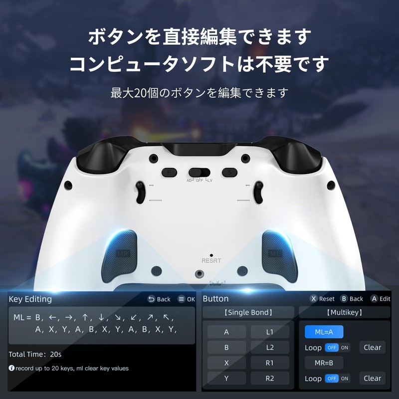 NBCP インタラクティブ スクリーン ワイヤレス ゲーム コントローラー (PC/Switch/iOS/Android 用)、ホール効果ジョイスティックとトリガー、RGB 照明、再マッピング可能なボタン、専用レシーバー付き 1000mAh