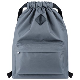 Vorspack Drawstring Backpack Water Resistant String Bag Cinch Bag Sports Gym Sack with Side Pocket for Men Women - Grey
