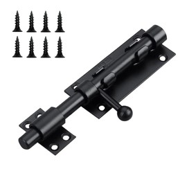 Slide Gate Latch Bolt Safety Door Lock with Padlock Hole 160MM Length, 16MM Dia Bar, Door Lock Bolts for Bathroom, Toilet, Shed, Garden, Bedroom - Door Latch Slide Bolts Lock with Screws Black