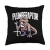 Plumber Dinosaur T-Rex Pipe Wrench Dino Funny Plumbing Throw Pillow