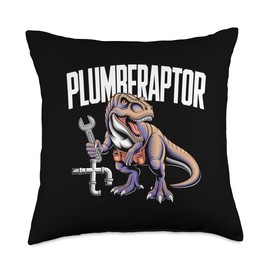 Plumber Dinosaur T-Rex Pipe Wrench Dino Funny Plumbing Throw Pillow