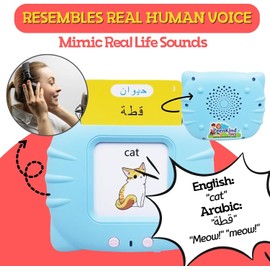 Arabic FlashCards Learning Toys for 3-12 Years Old, The Arabic Pocket Vocab, 255PCS Audible Flashcards Educational Arabic Talking Toys with 510 Words (510 Words - Pink Cat), Medium