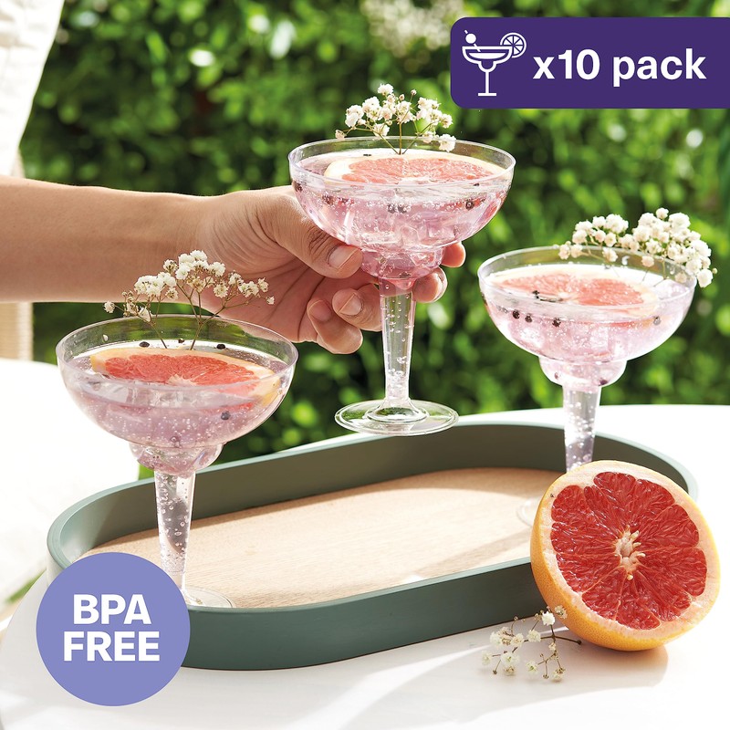 MATANA - 10 Multi-Use Plastic Margarita Cocktail Glasses, Clear Daiquiri