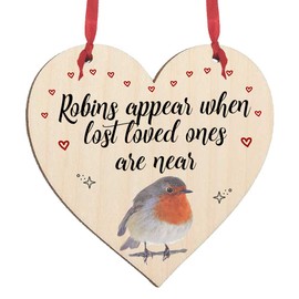 Maisie Moo Gifts Limited Robins Appear When Lost Loved Ones Are Near Wooden Memorial Love Heart Saying Thoughtful Hanging Sign Plaque Decoration (10cm)