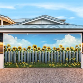 ANNA QUEEN Sunflower Fence Garage Door Banner 6 x 13FT,Outdoor Garage Decoration for Parties Home Decor
