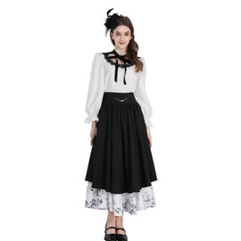 NSPSTT Victorian Dress for Women Renaissance Costume Medieval Outfit Blouse Skirt 2 pcs Set, Black, Size XXL