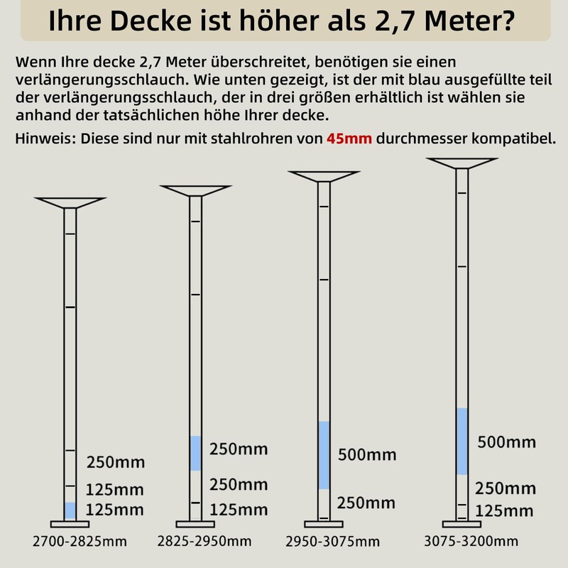 PRIORMAN Pole Extension for 45mm Pole Dancing, Pro Quality 125mm