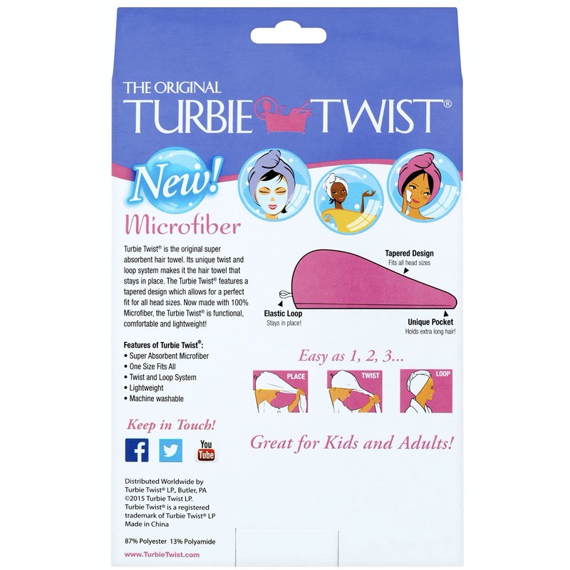 Turbie Twist Microfiber Super Absorbent Hair Towel 1 Pack (Pink)