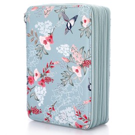 BSTKEY 200 Slots Pencil Wrap Case Colored Pencil Holder, Pencil Pouch Bag Pen Storage Organizer with Zipper for Colored Pencils Stationery (Hummingbird Flower)