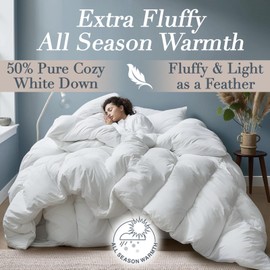 Bella Sonni Luxury Twin Size Down Comforter | All Season Duck Down Duvet Insert | 750 Fill Power | Hotel Collection | Solid White (68 x 90 inches)