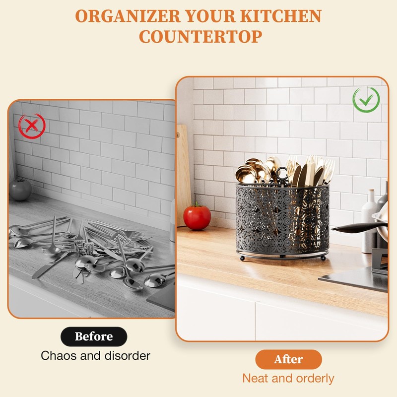 EKNITEY 360° Rotating Utensil Caddy Countertop - Cutlery Silverware Caddy