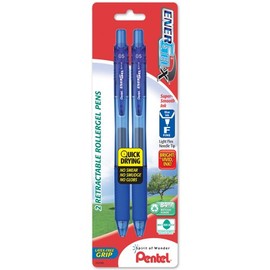 Pentel EnerGel-X Retractable Liquid Gel Pen 0.5mm, Needle Tip, Blue Ink (2 Pack) (BLN105BP2C)