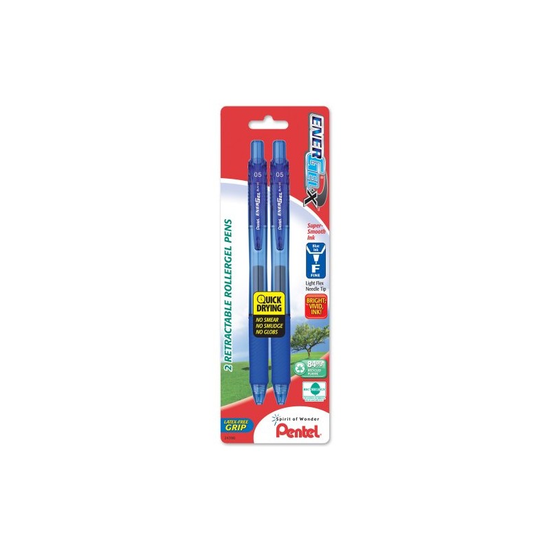 Pentel EnerGel-X Retractable Liquid Gel Pen 0.5mm, Needle Tip, Blue