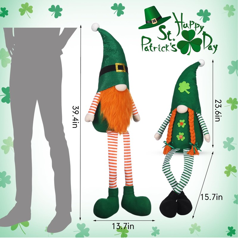 2 Pcs Extra Large St. Patrick's Day Gnome Plush Decor