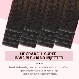 Sweetmet Injection Tape in Hair Extensions Real Human Hair 3rd-Generation #1b/4/27 Natural Black to Chocolate Brown and Caramel Blonde 20pcs 35g 16inch Invisible Tape in Extensions（#1b/4/27-16inch）