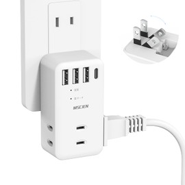 Mscien Outlet Tap USB Power Strip USB Lightning Guard Outlets 3 AC Outlets 1 USB-A 1 Type C Port Taco Outlet Direct Plug Branch Charging Tap