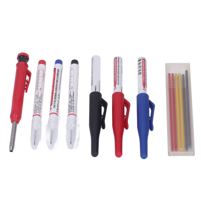 Carpenter Pencil Marker Set Multifunctional 6 Long Nib Deep Hole