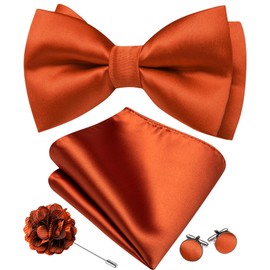 Barry.Wang - Pajaritas de moño preatadas para hombre, ajustable, color sólido, con gemelos, broche de gemelos, boda, fiesta, Satén naranja profundo, Talla única