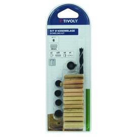 Tivoly XT60632000434 Mounting Kit, Diameter 8 mm, 1 Drill, 1 Depth Stop, 4 Centres, 16 Wooden Dowels Diameter 8 mm x 40 mm, Grey