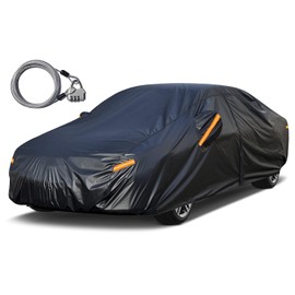 Kayme Car Cover for Automobiles All Weather Waterproof with Lock and Zipper Door, Outdoor Cover Sun Uv Rain Protection, Fit Sedan (194 to 208 Inch) H4/Black