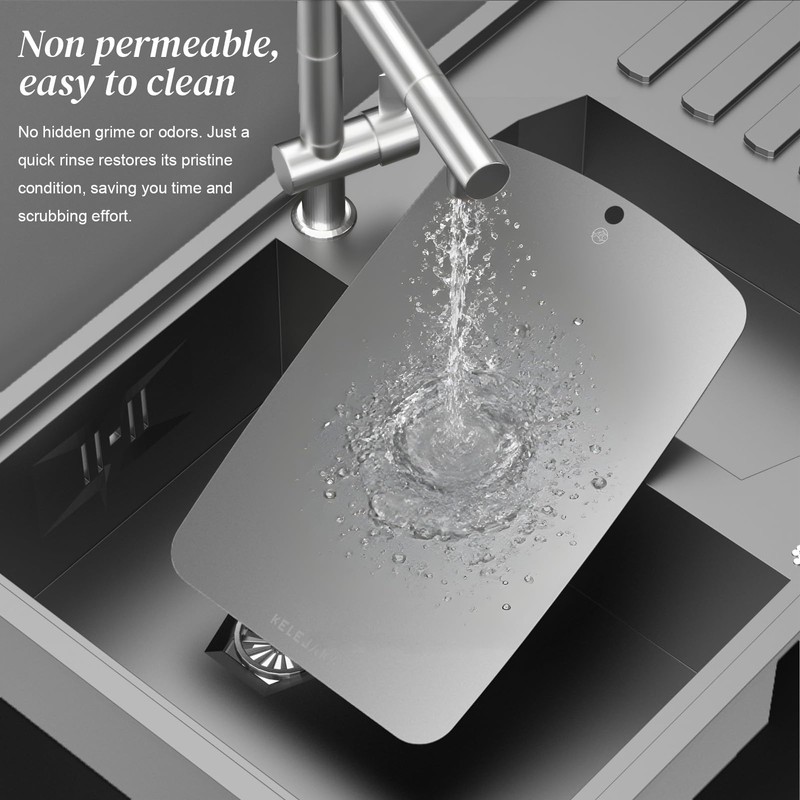 Pure Titanium Dual-Side Cutting Board with Non-Slip Pad ¨C Hygienic,