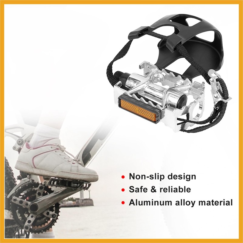 Partuto Pair Bicycle Pedals with Toe Clip Foot Strap Reflective