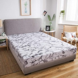 Damier Marble Fitted Sheet, 100 x 200 cm, Grey White Marble Pattern Fitted Sheet, Soft Microfibre Box Spring Bed Sheet Suitable for Mattresses of 30 cm