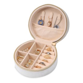 Dajasan Velvet Travel Jewelry Boxes, Small Travel Jewelry Case, Portable Travel Jewelry Organizer Box for Birthday Mother's Day Valentine's Day (Beige)