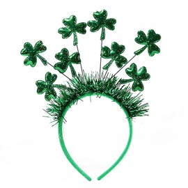 ROMODIYA 1Pcs Shamrock Headband St. Patrick's Day Hair Accessories for Women Girls, Green Glitter Ribbon Hair Band Irish Day Non Slip Heat Boppers St. Patrick's Day Party Outfit Headdress Supplies Decoration
