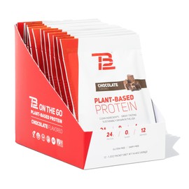 TB12 Plant Based Protein Powder by Tom Brady, 24g of Vegan Pea Protein, Low Sugar, Low Carb, Non-GMO, Meal Replacement, Keto Friendly, Paleo, Sugar Free, Chocolate Flavor (1.12 Ounce / 12 Pack)