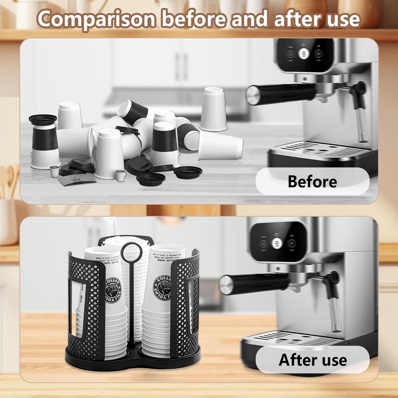 Chris.W Cup Dispenser, Rotatable Coffee Cup Dispenser with 3 Compartments