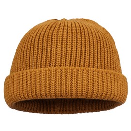 Clakllie Trawler Cuffed Skullcap Roll-up Edge Watch Beanie Winter Stocking Hat Knitted Brimless Cap for Women,L-Camel