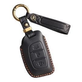 ontto Car Key Case Cover Key Fob Fits Hyundai Elantra Ioniq i40 Santa Creta Tucson Grand i10 Protective Key Box Key Case Genuine Leather Key Case 3 Buttons, 3 Buttons A Black